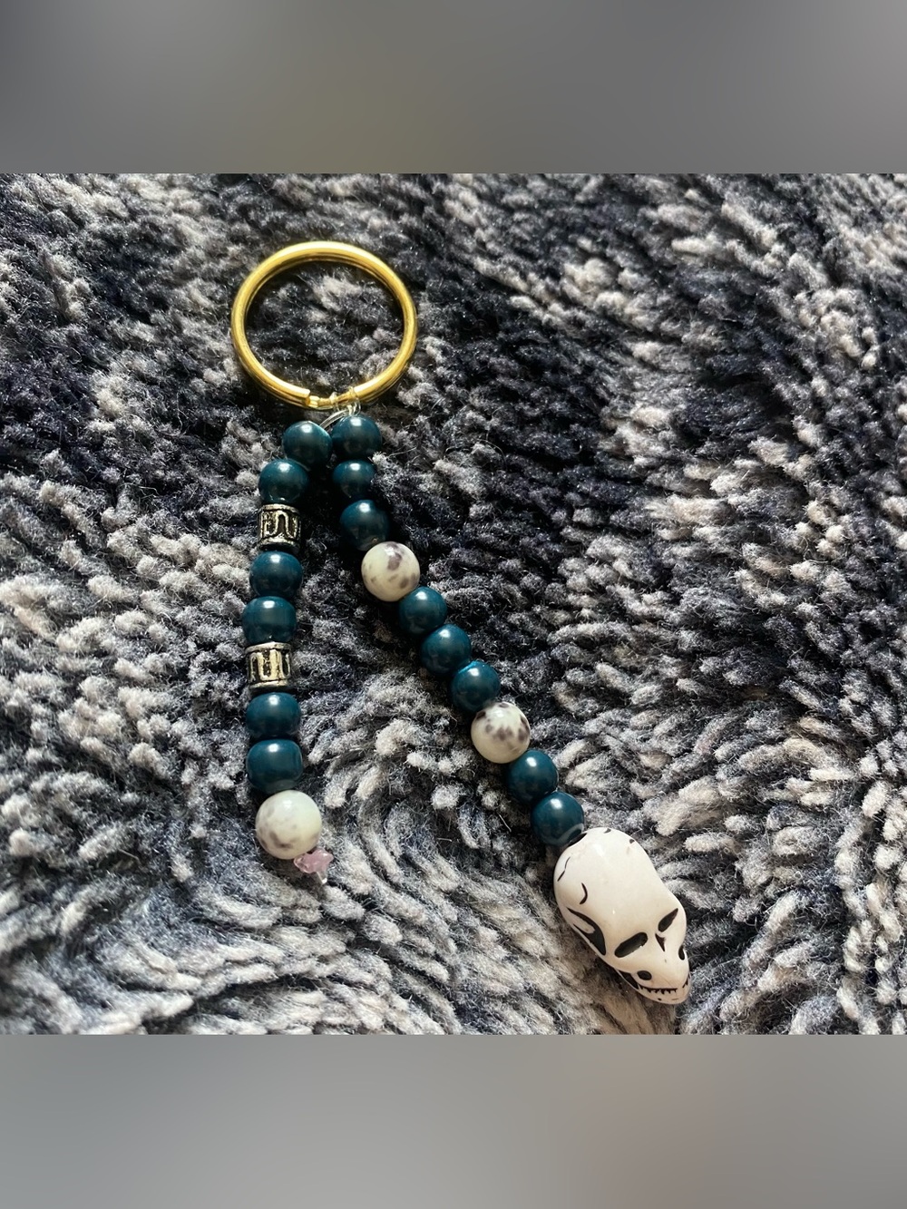 Handmade Multicolored Skull Skeleton Beaded Keyring Keychain Bag Charm